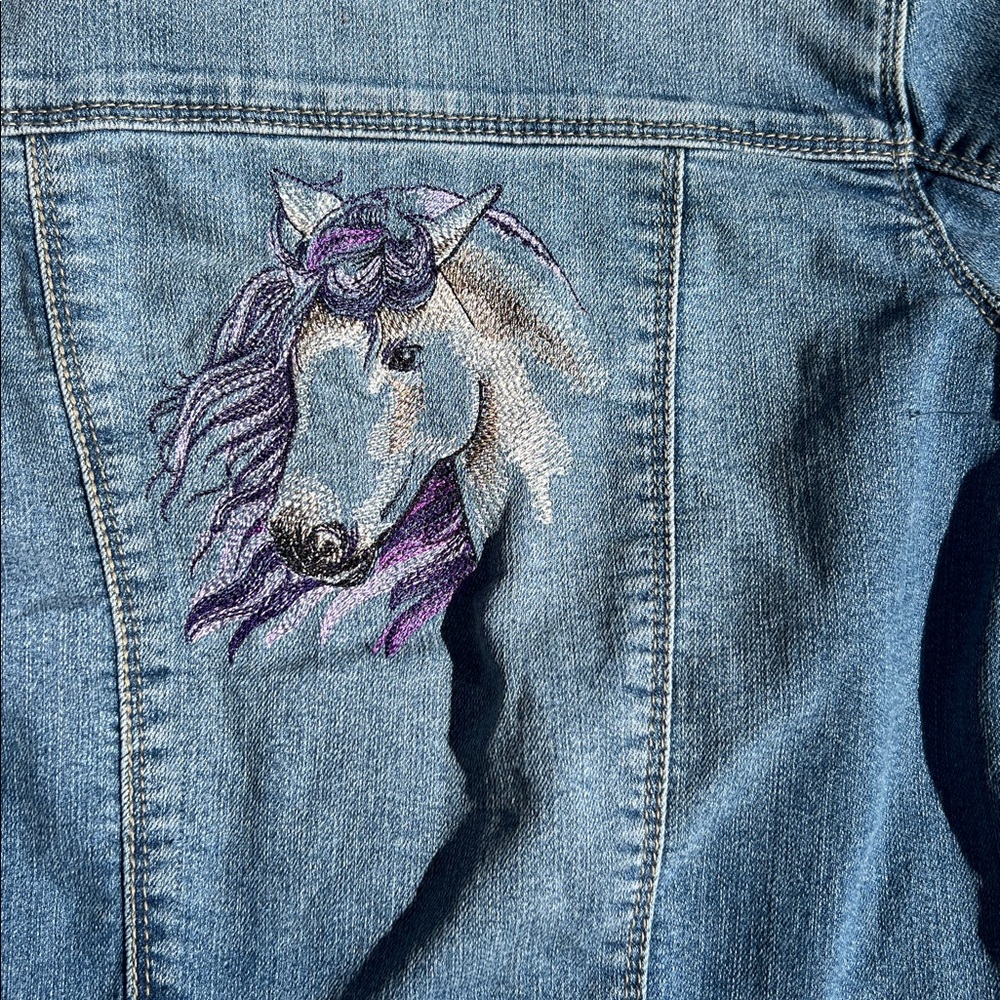 Classic Blue Denim Jacket with Horse